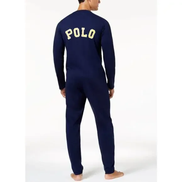 POLO Ralph Lauren One Piece Pajamas Cotton Zip Front Cozy Loungewear Holiday - Picture 1 of 12